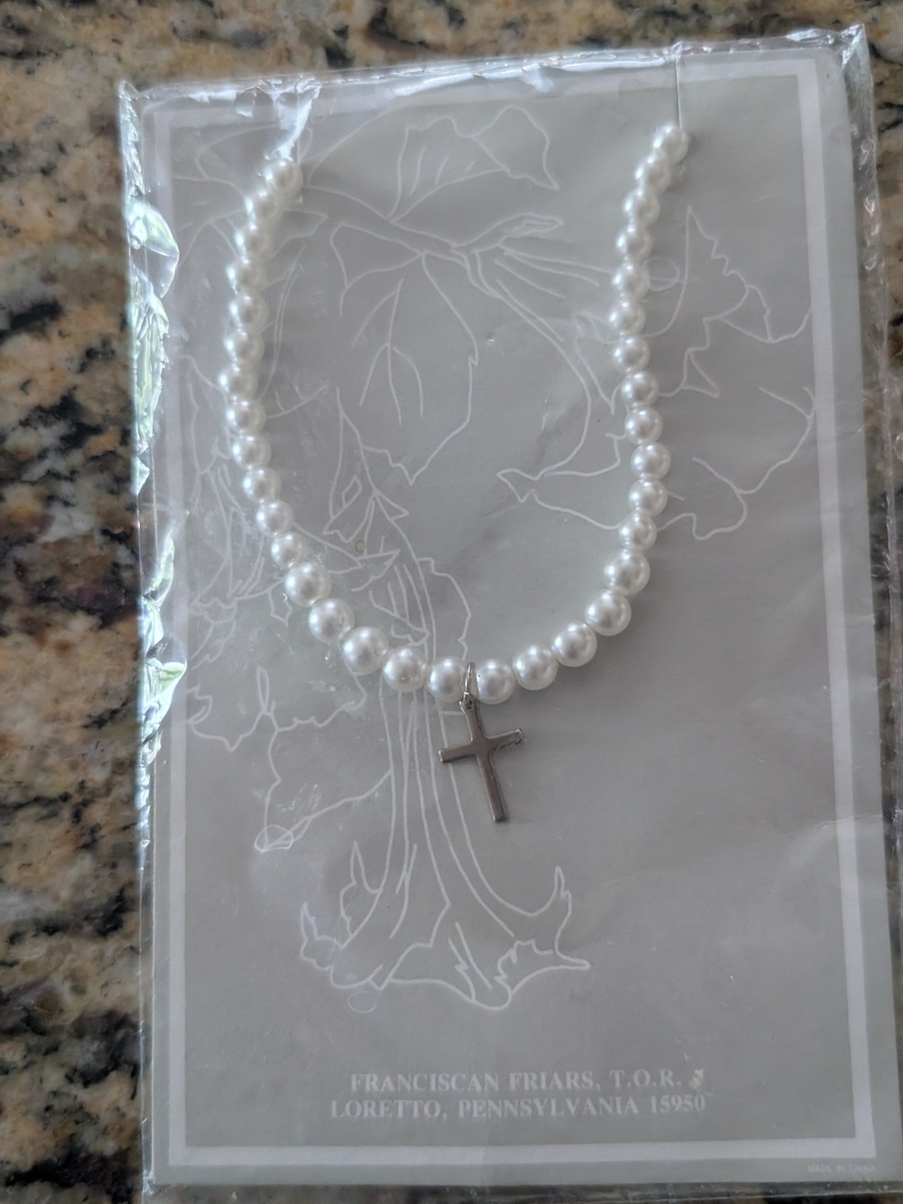 Pearl Bead Necklace with Cross Pendant